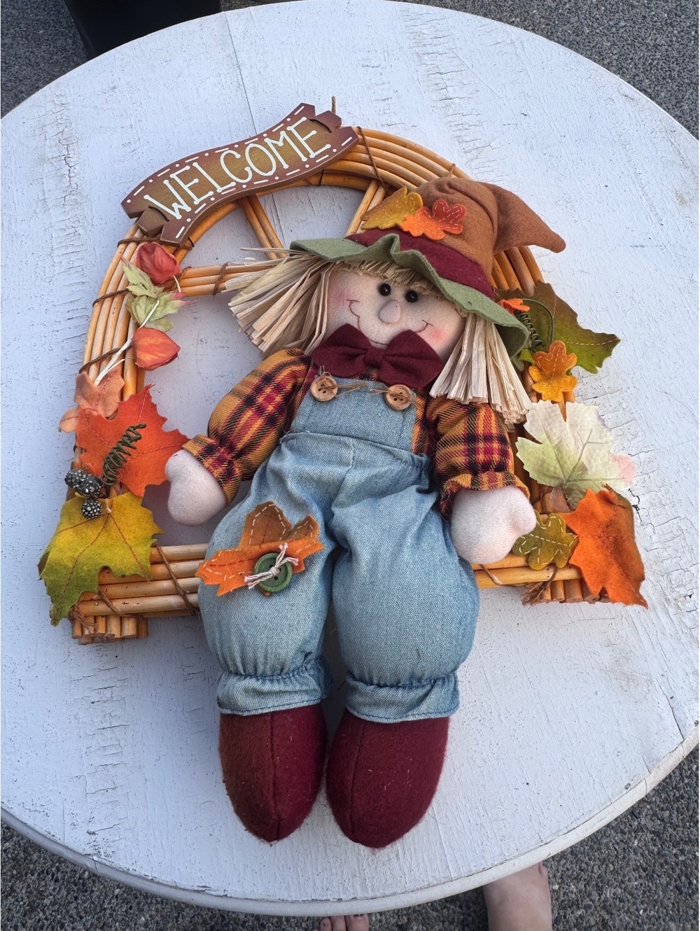 Fall Scarecrow Welcome Wreath Autumn Harvest Door Decor Aparector Rustic 18”